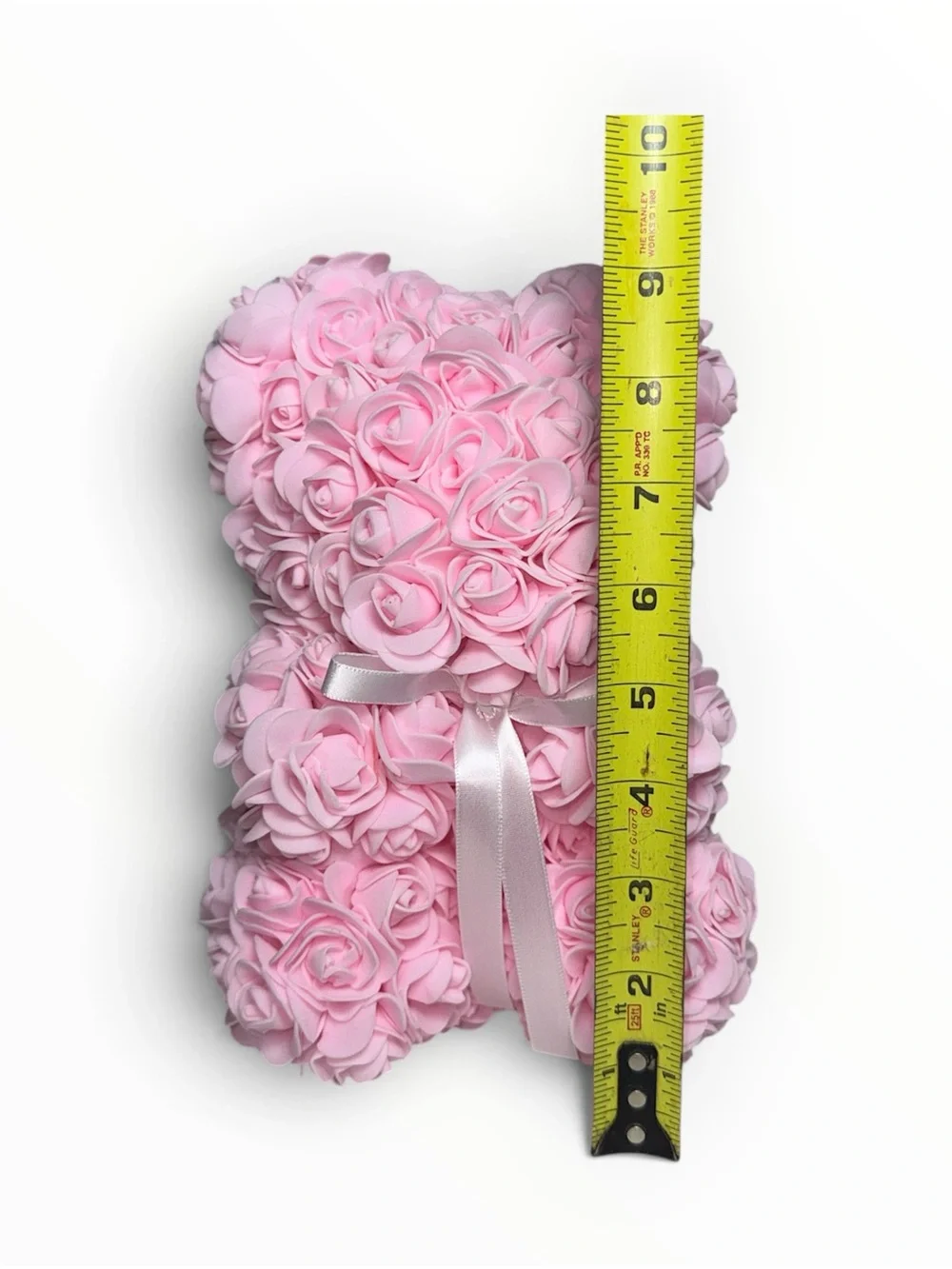 9” Pink Foam Rose Teddy Bear White Bow Valentine’s Day Room Decor